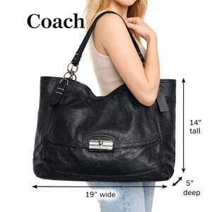 COACH F19385 Black Shimmer Leather Tote Bag
